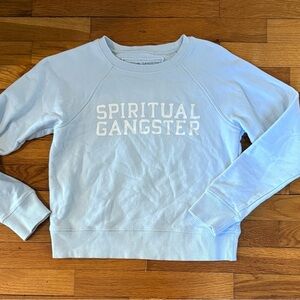 Girls Spiritual Gangster Varsity Old School Sky Blue Pullover - size M (12)